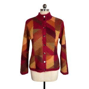 vintage 90s talbots mohair geometric cardigan sweater M artsy grunge boho vtg
